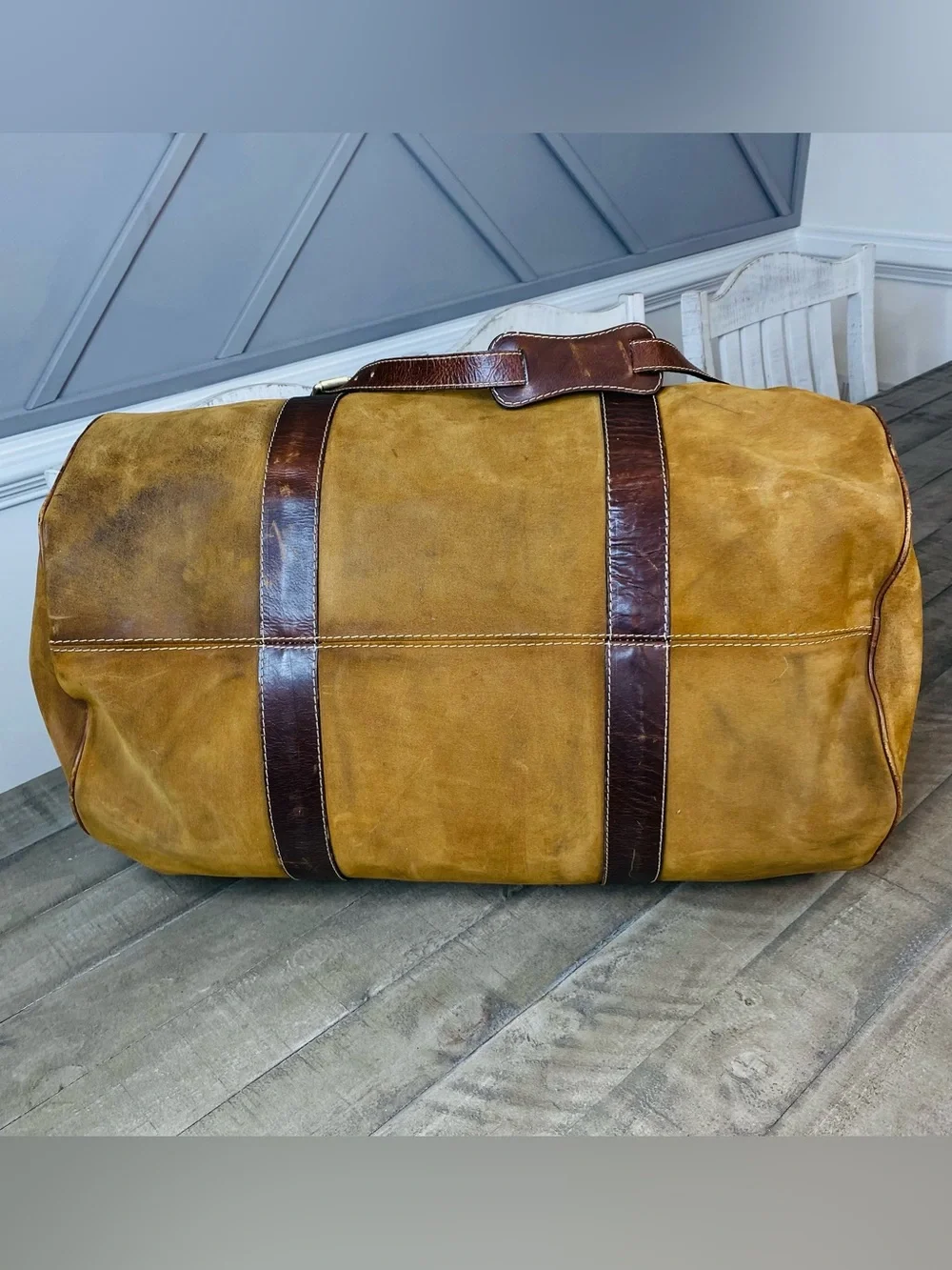 VTG Geno D'Lucca Large Suede Leather Duffle Bag Travel Weekender Luggage Brown